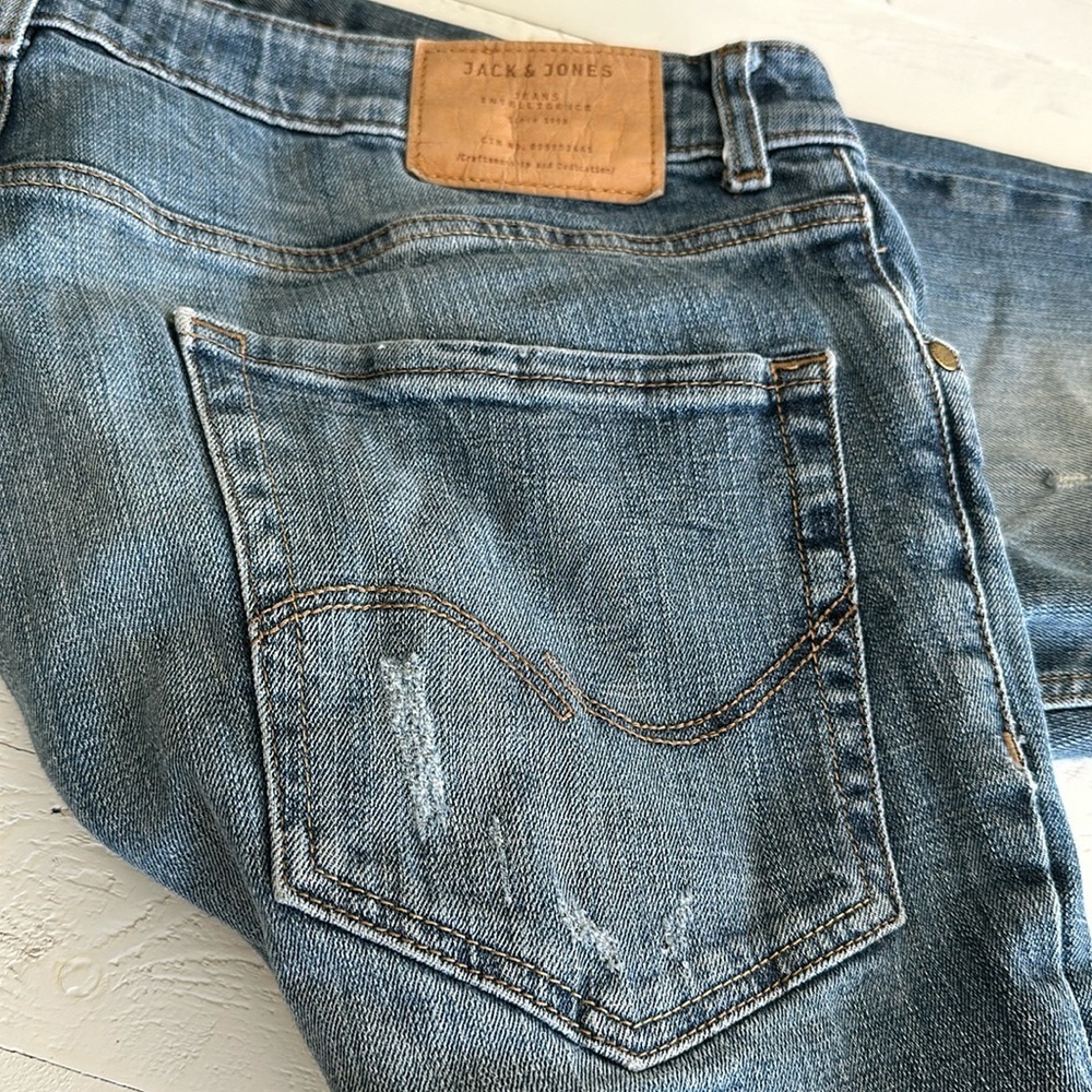 Jack&Jones men’s 36/34 slim fit/Glen denim jeans white wash button fly